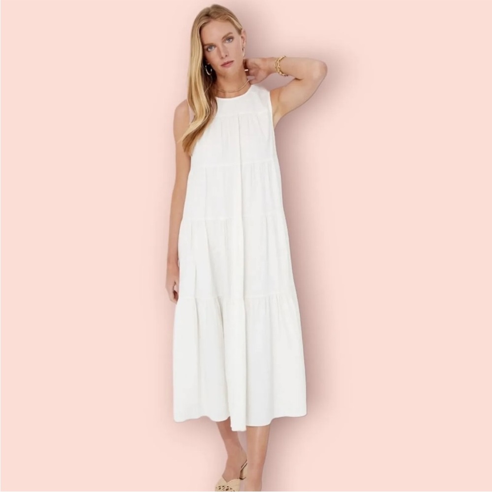 POMANDER PLACE Tuckernuck White Sleeveless Carmen Maxi Dress w Pockets L | NWT